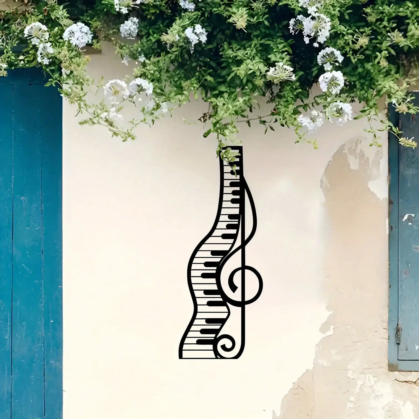 Black metal musical themed wall art featuring an elegant piano sculpture with treble clef decor perfect gift idea