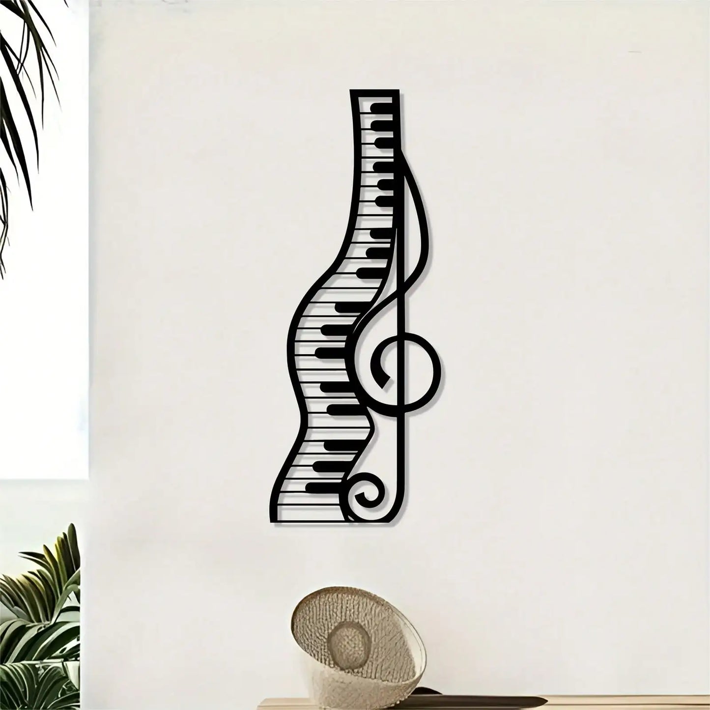 Black musical themed metal wall art featuring an elegant piano sculpture with flowing curves and musical notes decor perfect gift