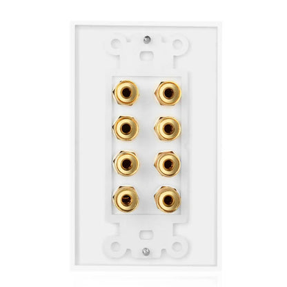 White wall plate speaker wall plate with eight gold plated brass rca audio jacks for quality corrosion resistant use