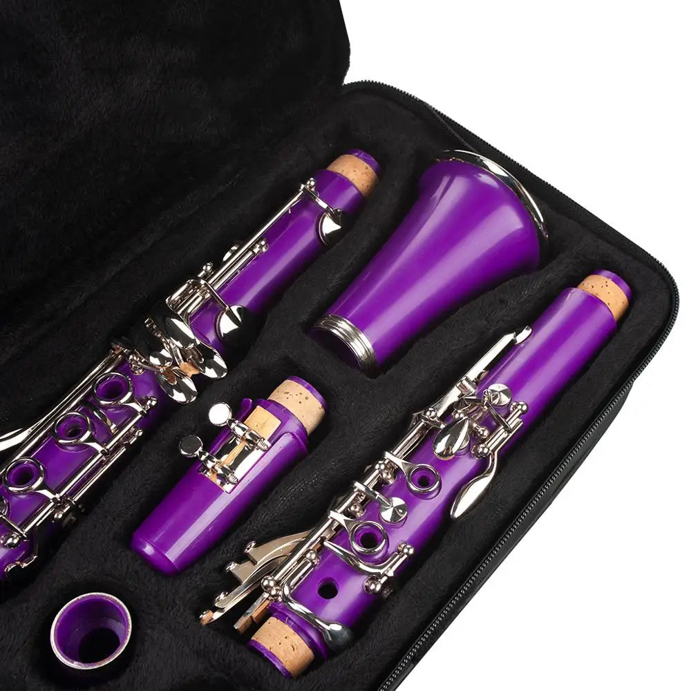 Purple naomi abs clarinet bb cupronickel with silver keys and cork joints in black case with screwdriver woodwind instrument