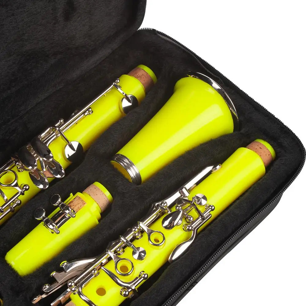 Vibrant yellow naomi abs clarinet bb cupronickel with silver keys and screwdriver woodwind instrument in black case