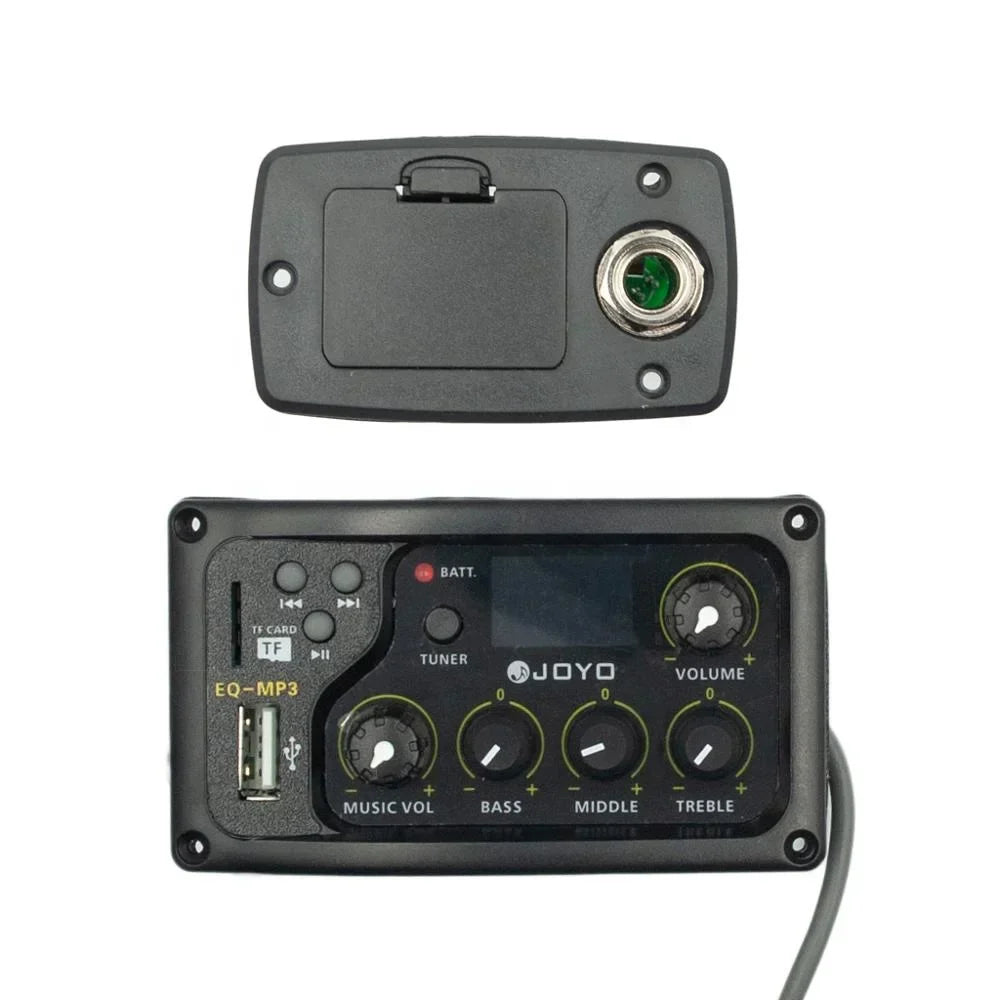 Black joyo naomi band captador lcd display with yellow-lit eq knobs and green tuner jack for function guitar accessories