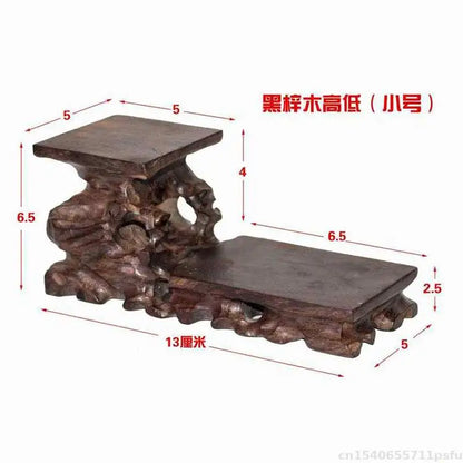 Dark brown natural solid wood decorative shelf with intricate root-like base for buddha vase flower display
