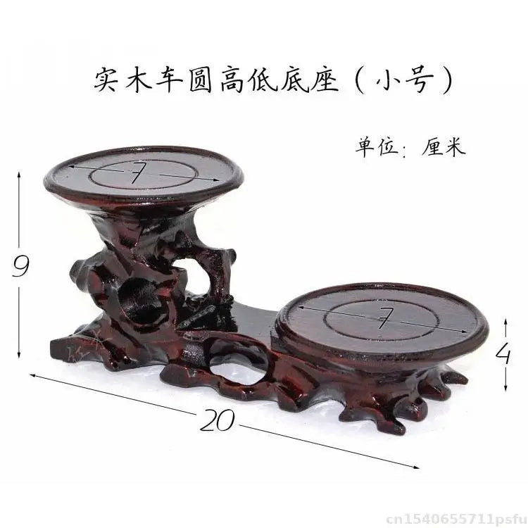 Dark reddish-brown natural solid wood high-low decorative shelf display stand for buddha vase flower pot bonsai plant