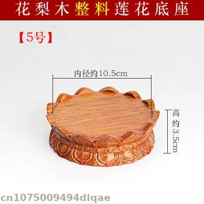 A polished medium brown solid wood lotus base with intricate woodcarving buddha guanyin petals for bodhisattva altar table