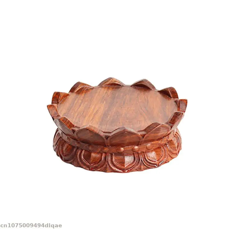 Polished solid wood lotus pedestal with intricate woodcarving buddha guanyin design for bodhisattva altar table use