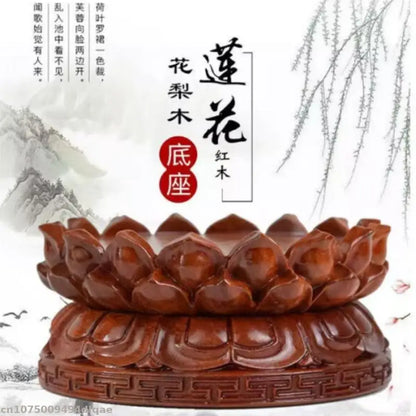 A polished redwood solid wood lotus base with intricate carvings for woodcarving buddha guanyin bodhisattva altar table