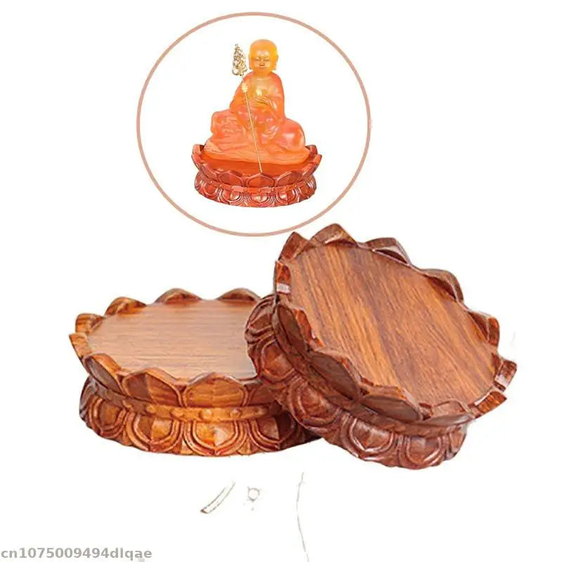 Natural solid wood lotus pedestal with intricate woodcarving buddha guanyin design for bodhisattva altar table use