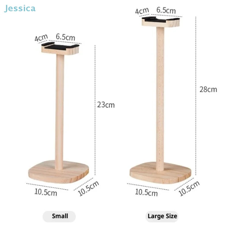Light-colored natural wood headphone stand with black rubberized top, stable base for gaming over-ear headphones