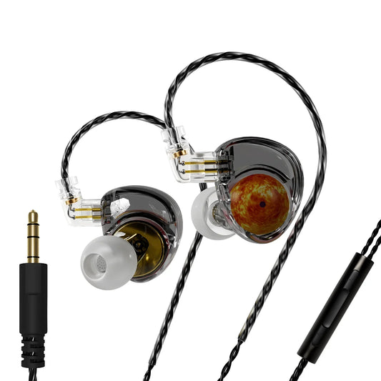 Clear transparent in-ear planet headphones dynamic with black braided detachable cable edx and gold-plated connectors