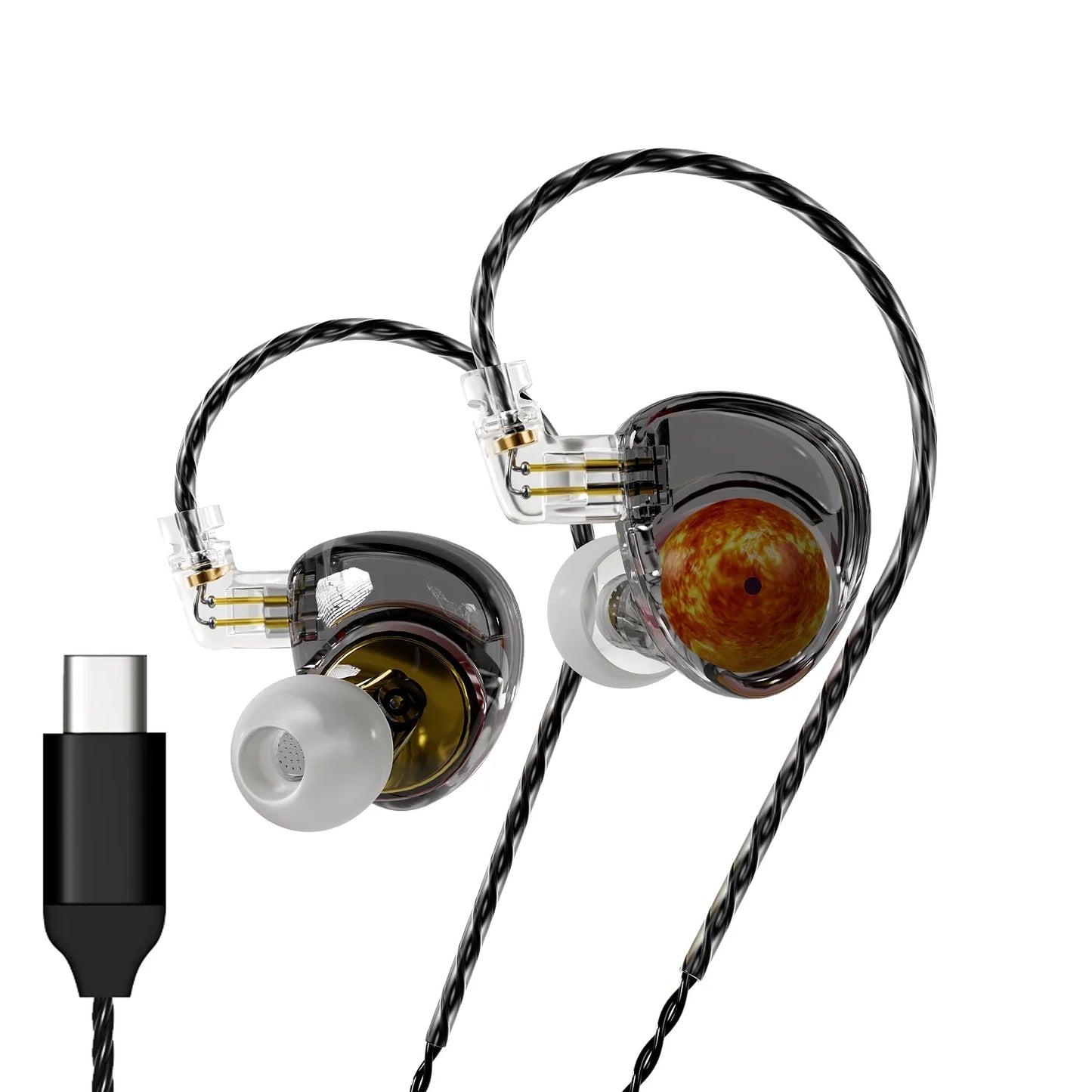 Clear transparent in-ear planet headphones dynamic with fiery design drive hifi earphone detachable cable edx