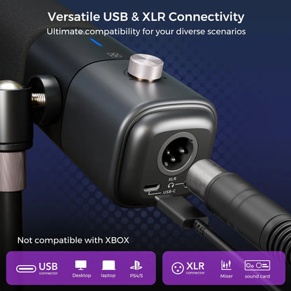 Black nearstream dynamic xlr usb audio interface with metallic silver knob for gaming studio streaming and am15x podcast use