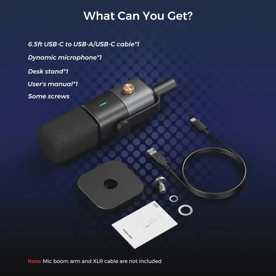 Black nearstream dynamic XLR desktop microphone with matte finish and gold top cap for gaming studio streaming and am15x podcast