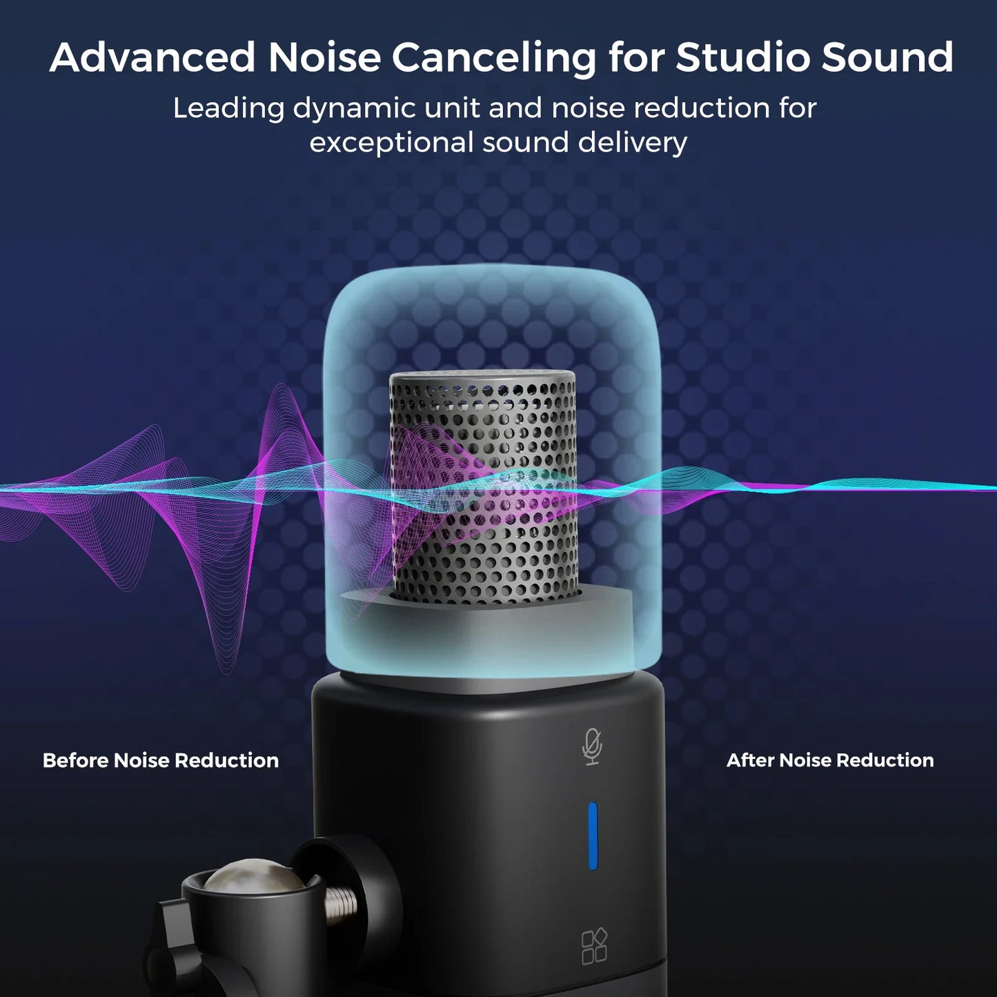 Black nearstream dynamic xlr studio microphone with perforated metallic grille and transparent casing for gaming studio streaming