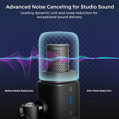 Black nearstream dynamic xlr studio microphone with perforated metallic grille and transparent casing for gaming studio streaming