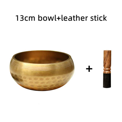 Golden 13cm tibetan handmade buddha sound bowl with hammered texture and brass chime for sound bowl yoga and meditation