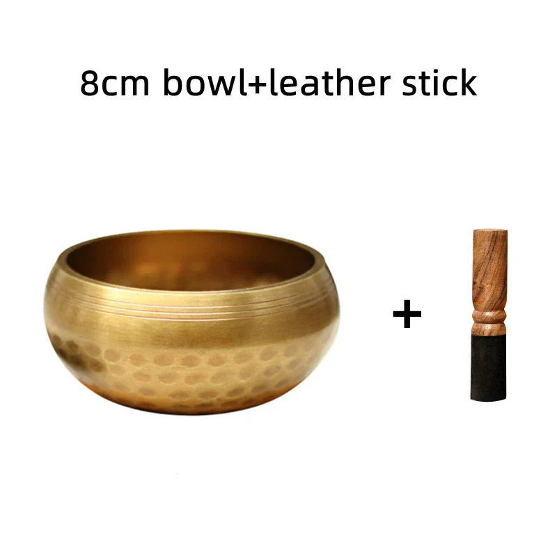 Golden 8cm handmade buddha sound bowl with hammered texture and brass chime for sound bowl yoga and meditation