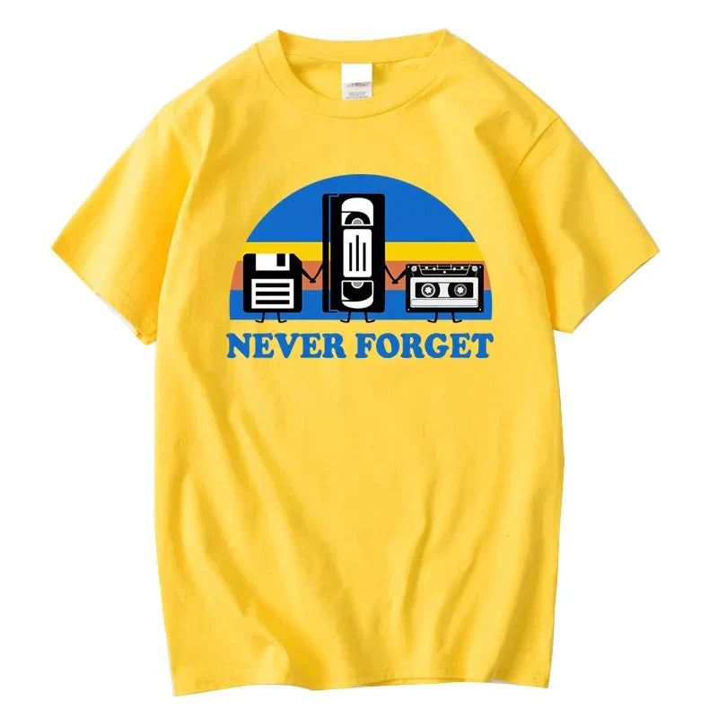 Bright yellow 100% cotton loose male tshirt with forget sarcastic graphic and casual breathable short sleeve design