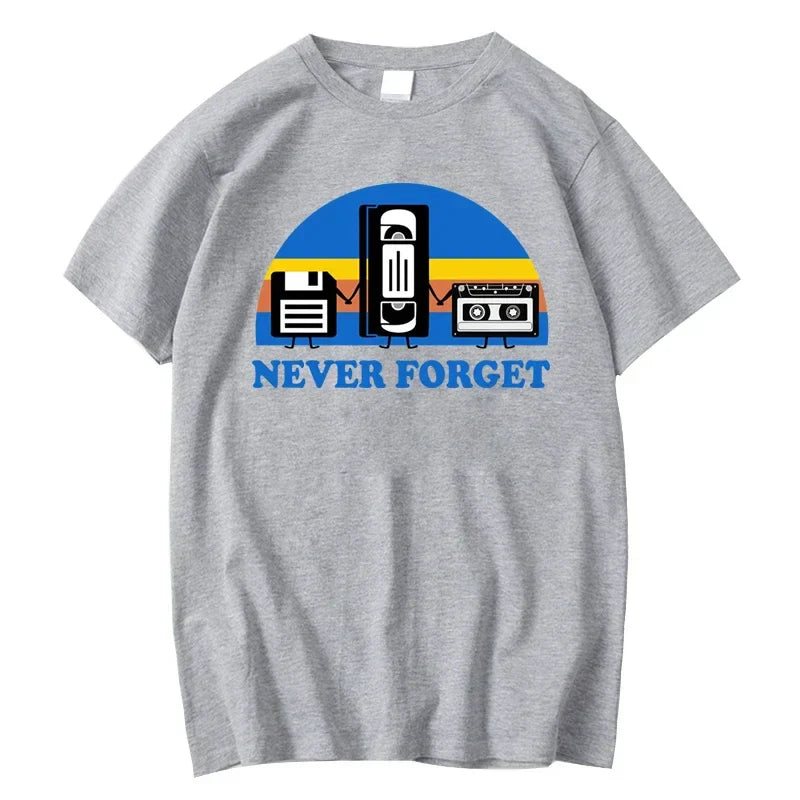 Gray 100% cotton loose male tshirt with forget sarcastic graphic retro media devices casual breathable short sleeve