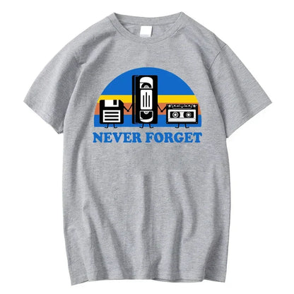 Gray 100% cotton loose male tshirt with forget sarcastic graphic retro media devices casual breathable short sleeve