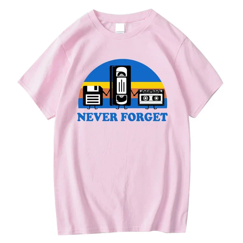 Pink loose male tshirt featuring a forget sarcastic graphic on a casual breathable short sleeve 100% cotton tee