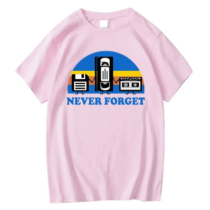 Pink loose male tshirt featuring a forget sarcastic graphic on a casual breathable short sleeve 100% cotton tee