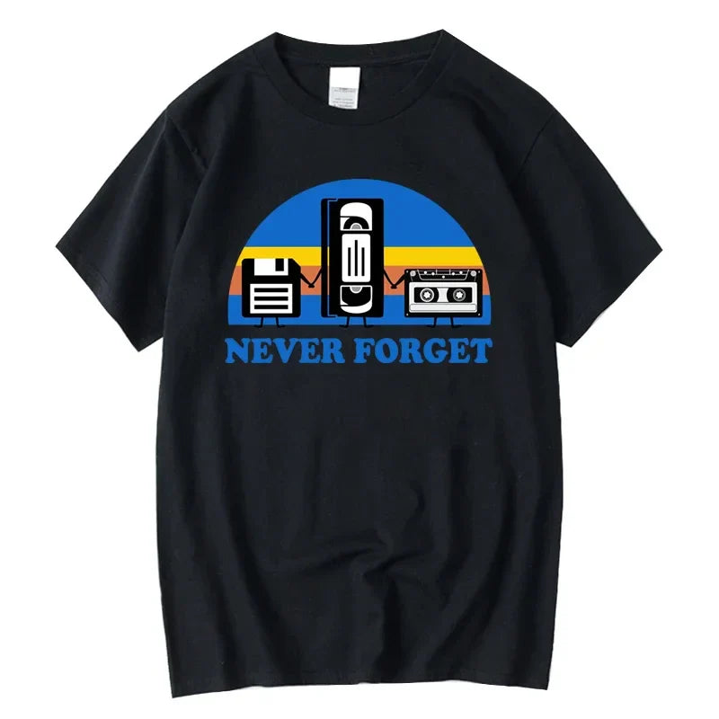 Black 100% cotton loose male tshirt with casual breathable short sleeve featuring forget sarcastic graphic design