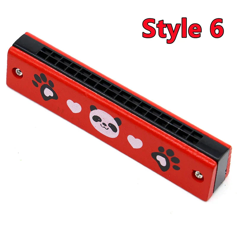 Red plastic harmonica with black accents and panda design for wooden harmonica musical toys music teaching puzzle early education