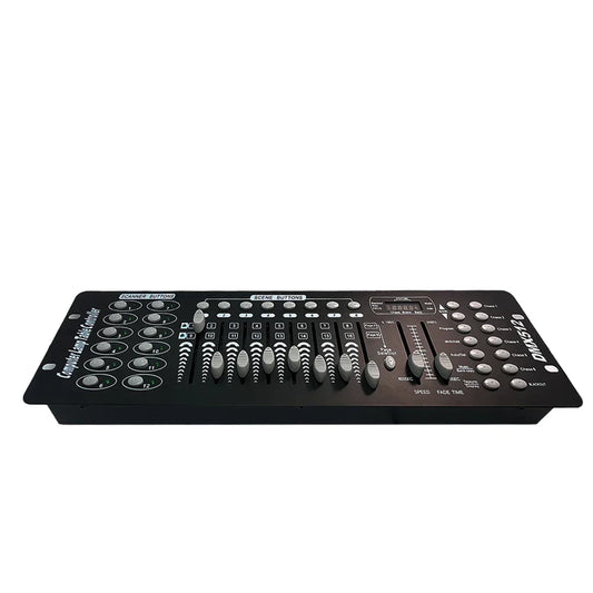 Black dmd3210 dmx controller stage lighting console with silver knobs and sliders for console dj control at beat music store