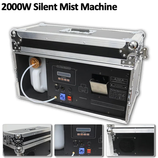 New 2000w silent mist machine in black silver flight case with control panel for smoke stage effect concert party decoration
