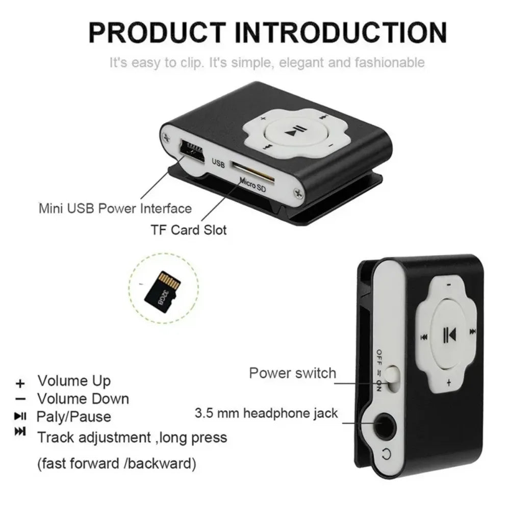 Black and white mini mp3 player with circular control pad support tf card usb port stylish design fashionable portable use
