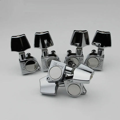 Set of six chrome finished ibanez guitar tuning machines with black square knobs for acoustic artist artcore models