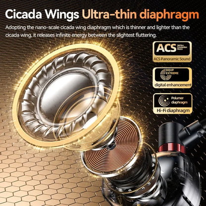Gold and black ultra-thin diaphragm earbuds headphones sports with nano metallic cicada wings for surround sound gaming 5mm wired