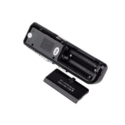 Black 8gb voice activated portable digital voice recorder mp3 player telephone with removable battery compartment and two aa batteries