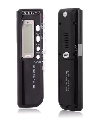 Black digital voice activated portable recorder with silver accents 8gb mp3 player telephone audio recording device