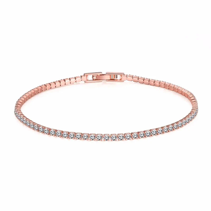 Rose gold tennis bracelet featuring clear cubic zirconia stones in 925 sterling silver for wedding jewelry gift