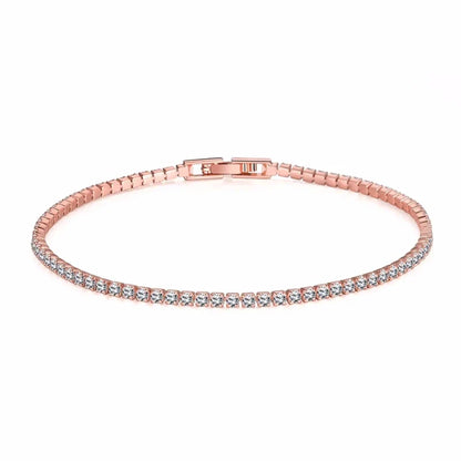 Rose gold tennis bracelet featuring clear cubic zirconia stones in 925 sterling silver for wedding jewelry gift