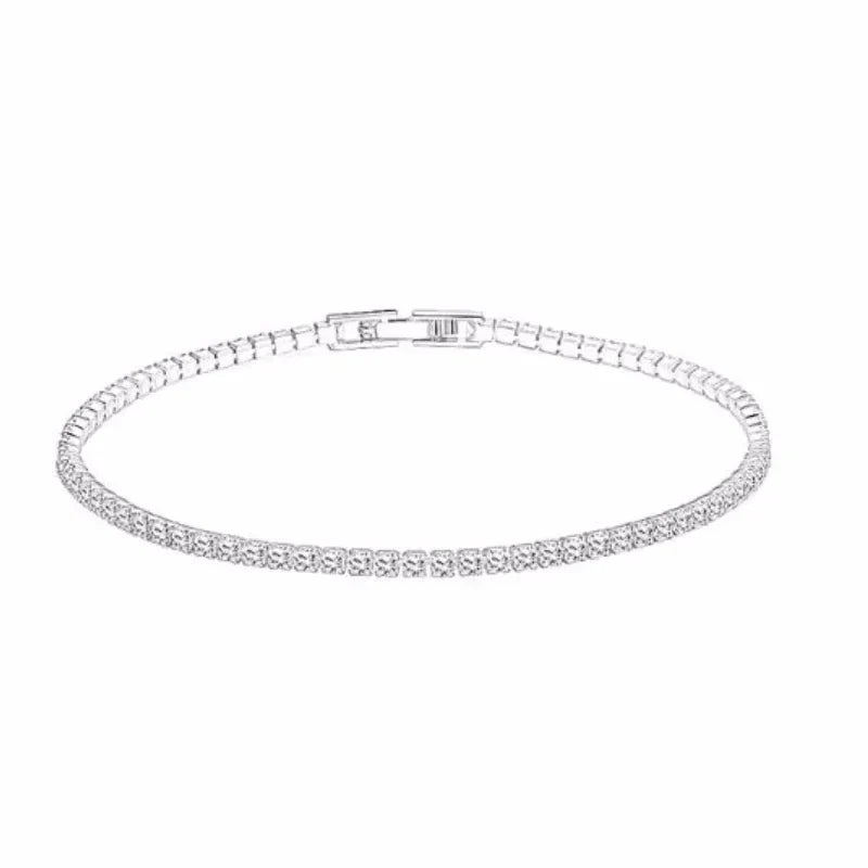 A sleek silver hip hop tennis bracelet rose gold plated with sparkling cubic zirconia for wedding jewelry gift