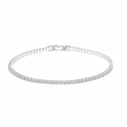 A sleek silver hip hop tennis bracelet rose gold plated with sparkling cubic zirconia for wedding jewelry gift