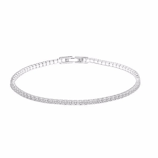 A sleek silver hip hop tennis bracelet rose gold plated with sparkling cubic zirconia for wedding jewelry gift