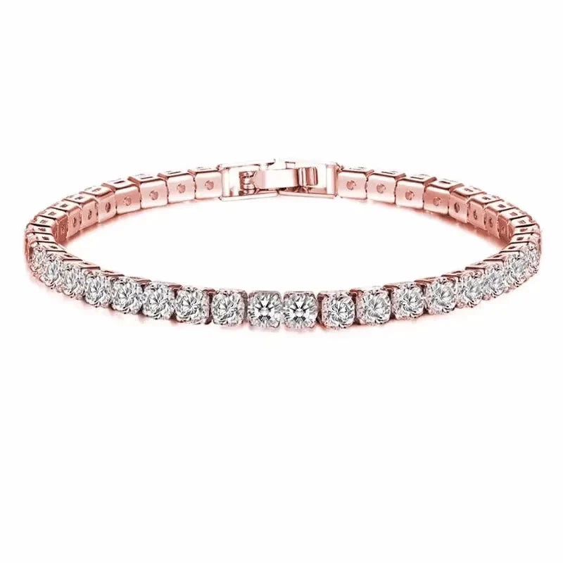 Rose gold tennis bracelet rose sterling silver hip hop style with sparkling cubic zirconia for wedding jewelry gift