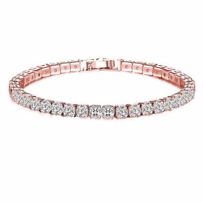 Rose gold tennis bracelet rose sterling silver hip hop style with sparkling cubic zirconia for wedding jewelry gift
