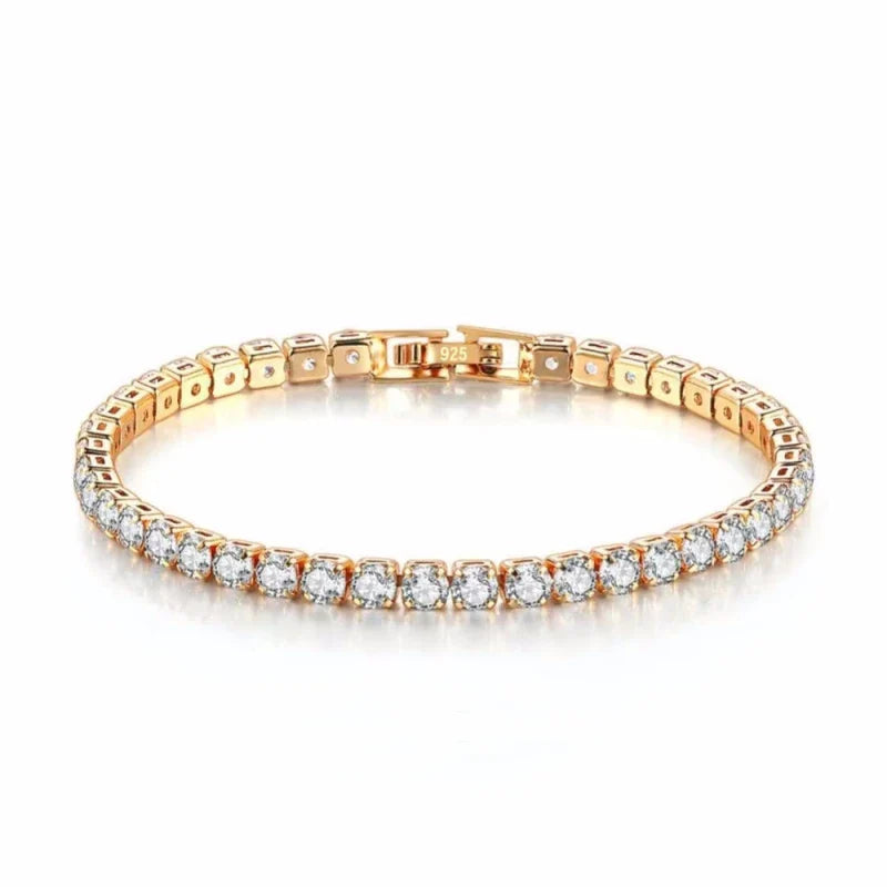 Rose gold 925 sterling silver tennis bracelet with clear round-cut cubic zirconia stones for wedding jewelry gift