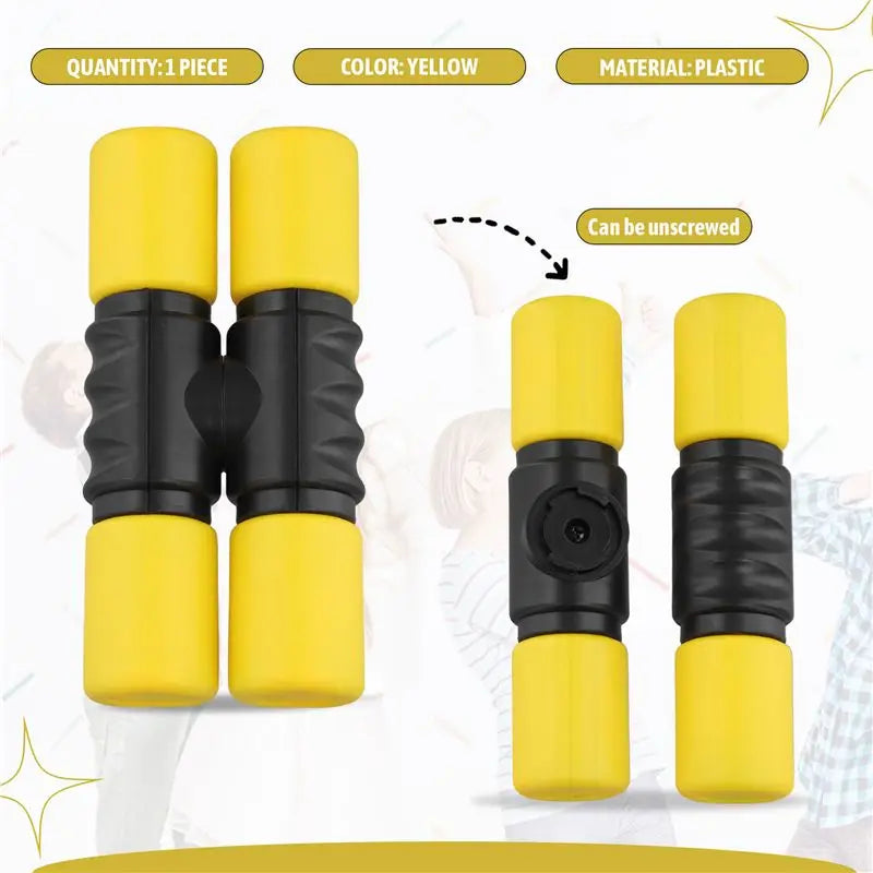 Yellow and black plastic exercise resistance band with screw-on design for studio use featuring 1px solid black accents