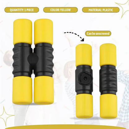Yellow and black plastic exercise resistance band with screw-on design for studio use featuring 1px solid black accents