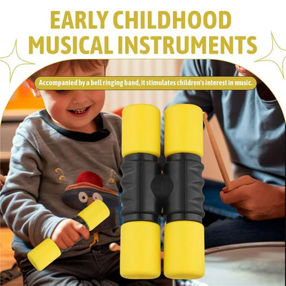 Bright yellow and black foam-tipped percussion sticks for early childhood musical play with 1px solid black accents