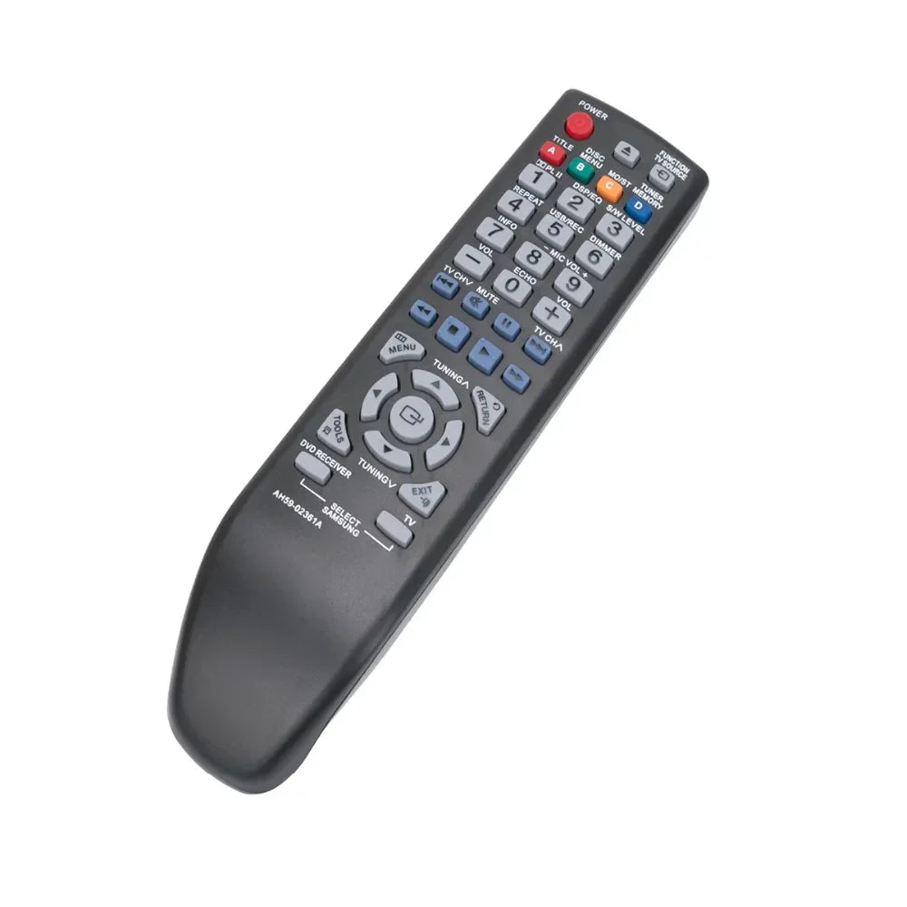 Black plastic remote control with matte finish and colored buttons fit for samsung home theater ht-d330k ht-d355k ht-d353hk