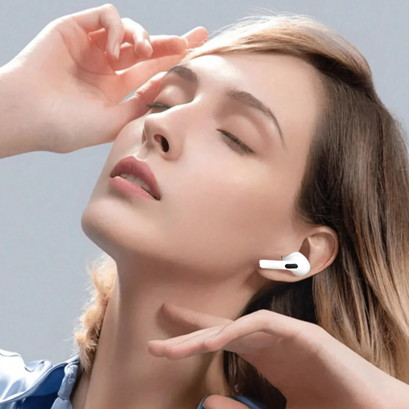 White airs pro tws wireless earbud with ergonomic fit and noise cancelling featuring a sleek minimalist design and black accent