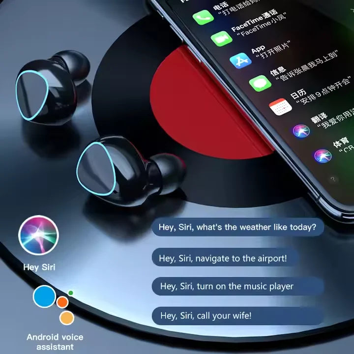 Black arrival m10 earphone wireless headset high with glowing blue led rings perfect sound earbuds for sports and gaming