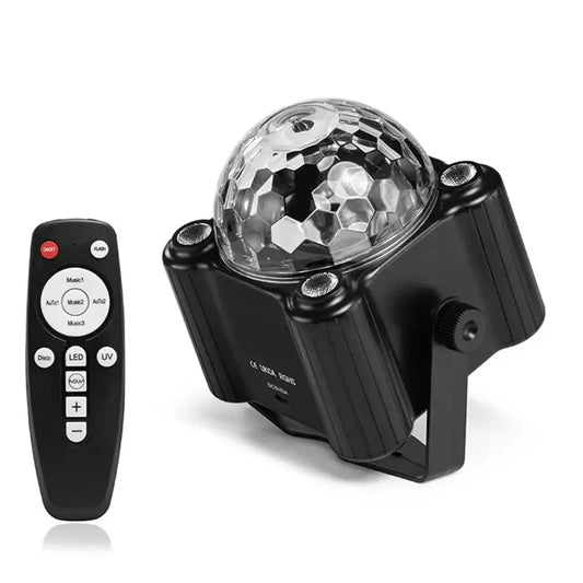 Black led magic ball party light with faceted crystal dome and matching remote for colorful dj stage ambient lighting